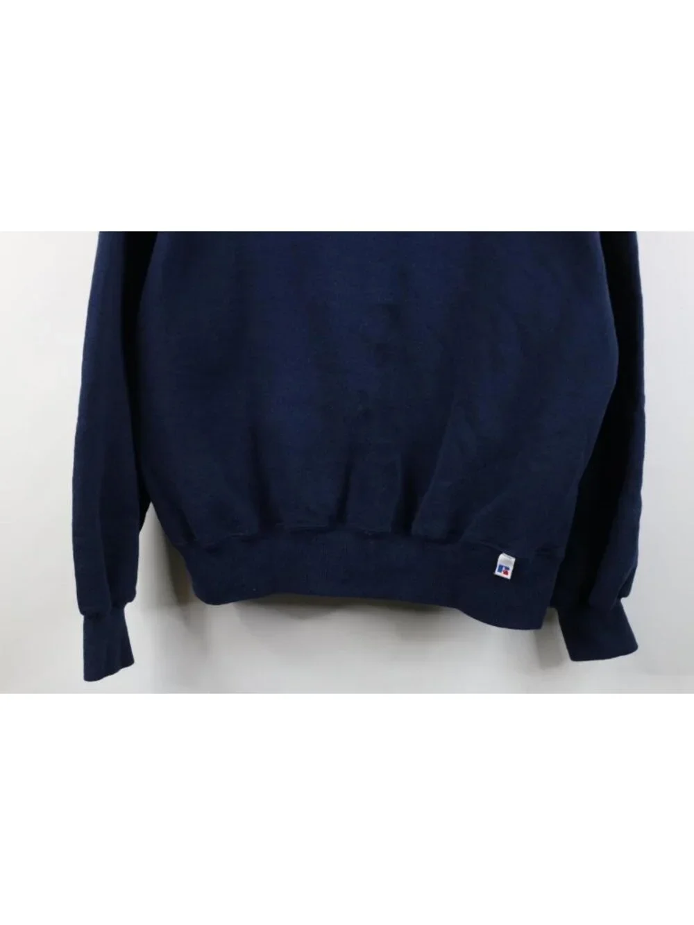 Vintage 90s Russell Athletic Mens XL Faded Spell Out Crewneck Sweatshirt Blue